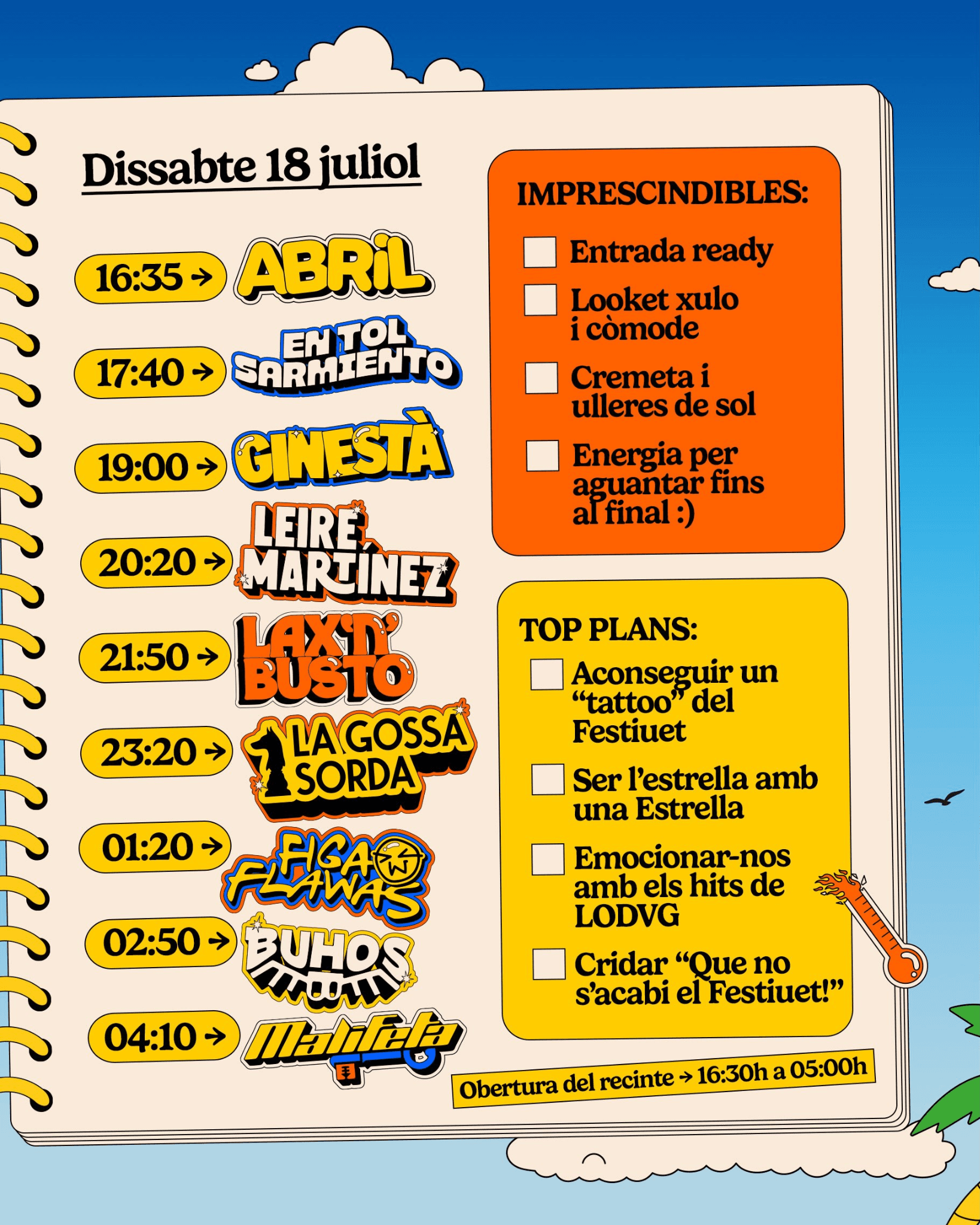Horaris del Festiuet divendres 17 de juliol